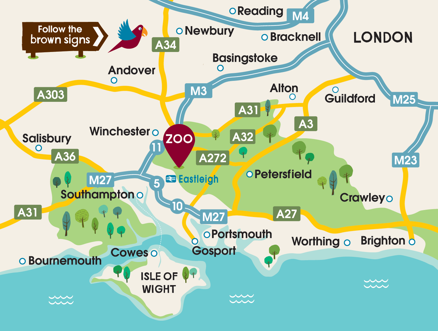 Marwell Zoo Location Map