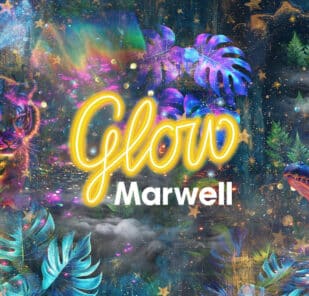 An illustration with glowing animals and plants, with text saying Glow Marwell