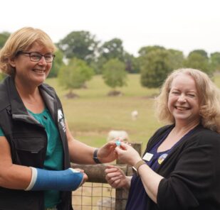 BIAZA CEO Dr Jo Judge presents a BIAZA Zoo and Aquarium Hero Award to Dr Tania Gilbert, Head of Conservation Science at Marwell Wildlife