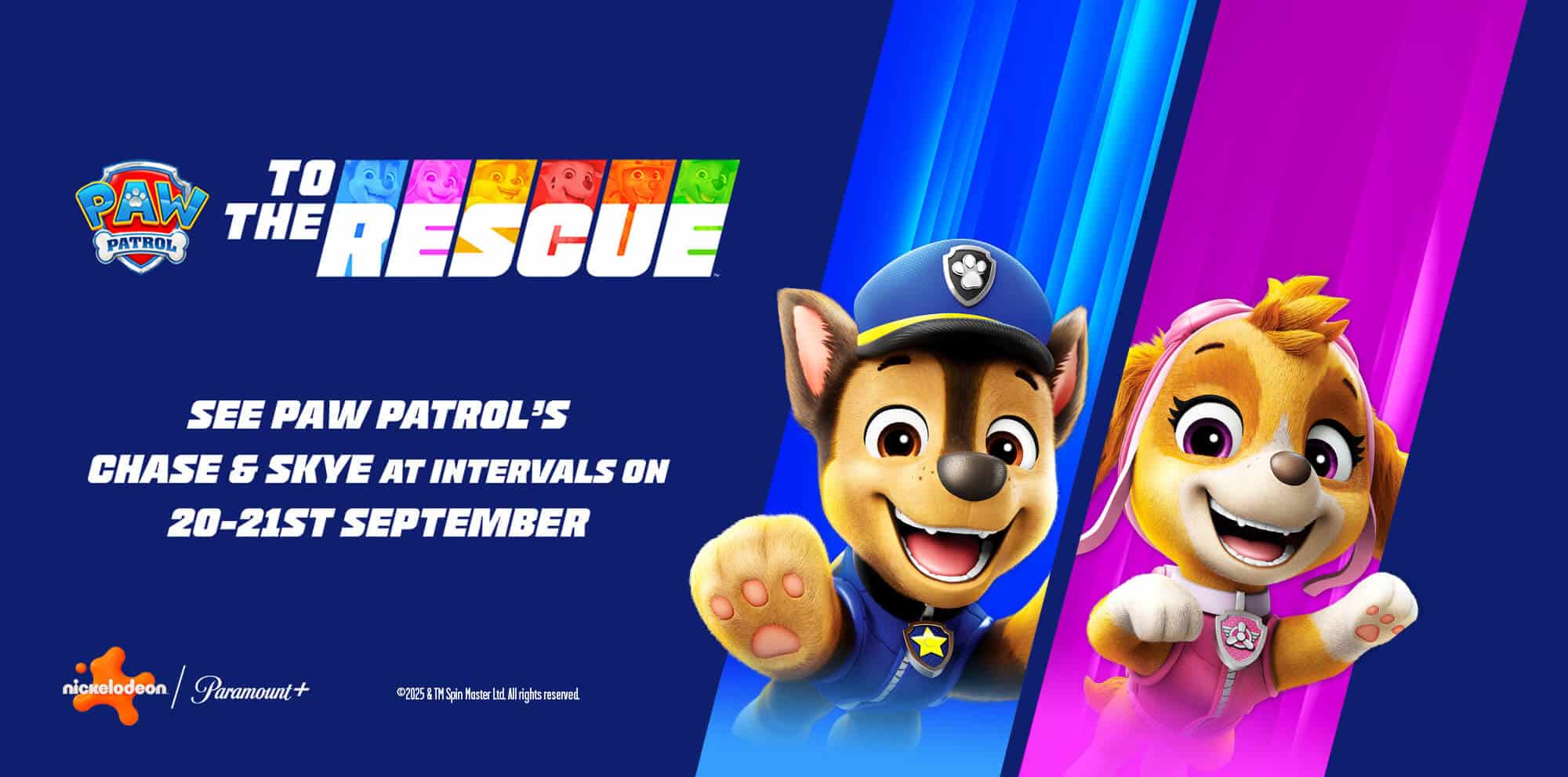Paw Patrol's Chase and Sky, with wording 'See Paw Patrol's Chase & Skye at intervals at Marwell Zoo on 20-21st September'