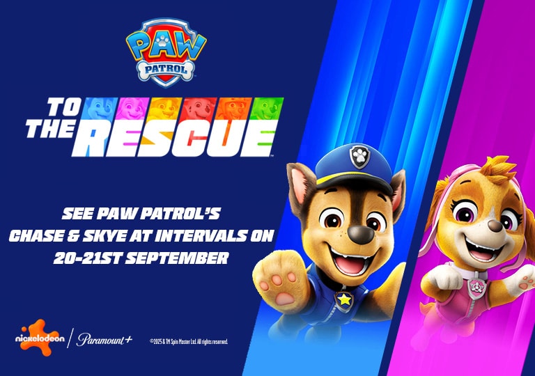 Paw Patrol's Chase and Sky, with wording 'See Paw Patrol's Chase & Skye at intervals at Marwell Zoo on 20-21st September'