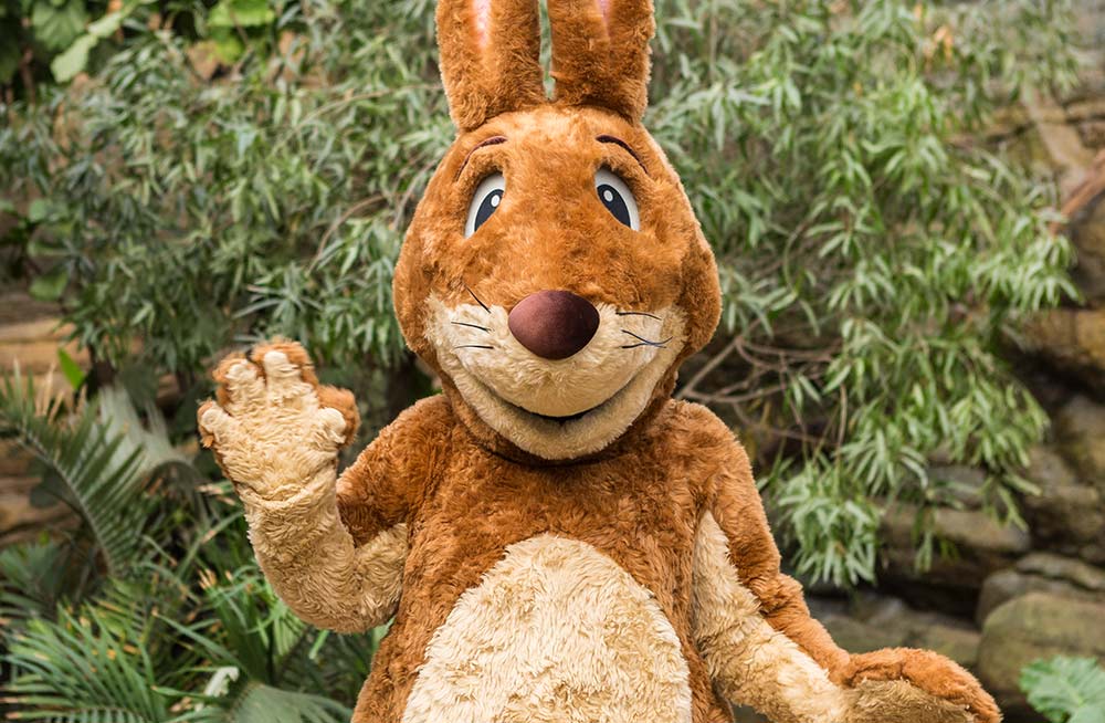 The Easter Bunny waves to the camera at Marwell Zoo